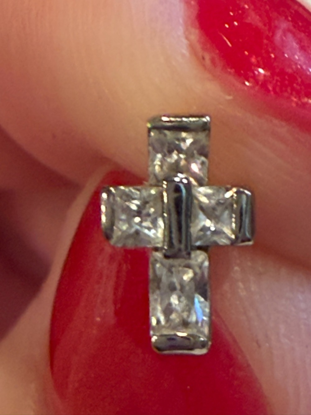 Sterling Silver 925 Cross CZ Stud Earring in White